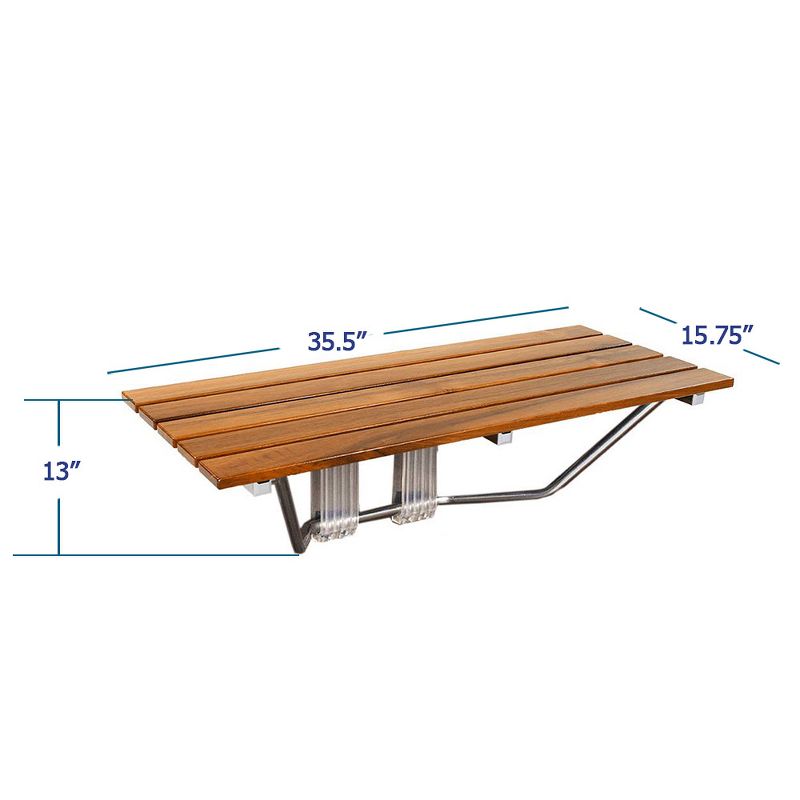 Home Aesthetics 36" ADA Compliant Shower Seat Teak Wood Folding Bench Wall Mounted Coated Modern, 3 of 8