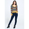 Slickblue Striped Knit Sweater for Women, V-Neck, Ruffled Hem Detail, Casual & Trendy, Grey/Mustard, S-M/M-L - 3 of 4