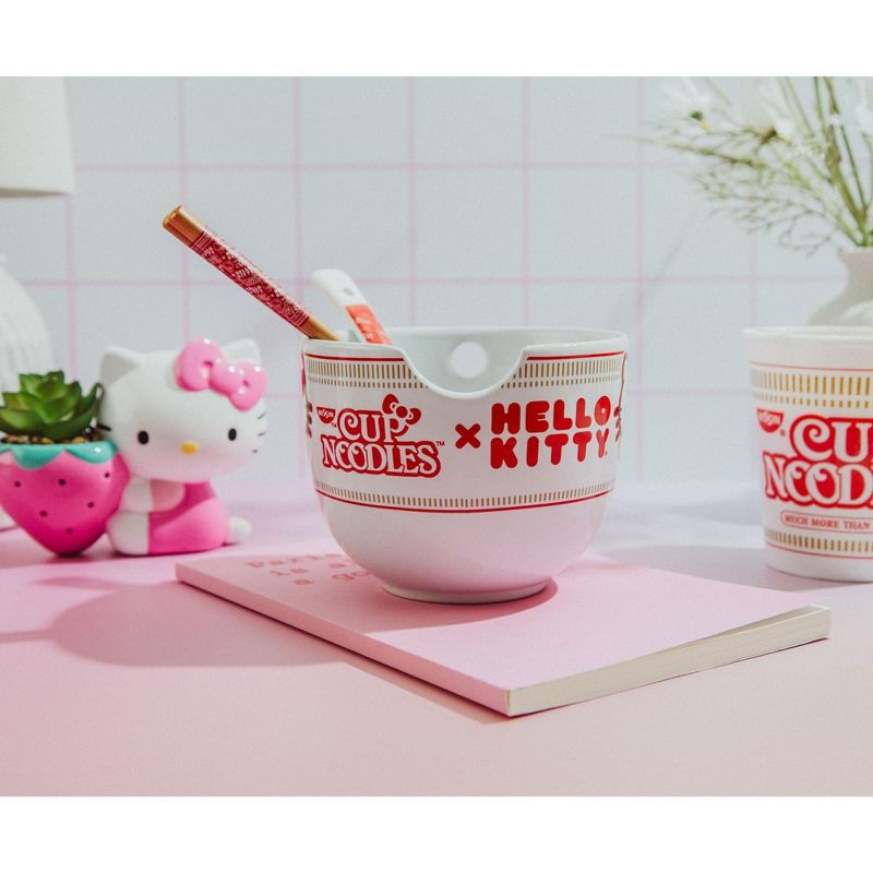Silver Buffalo Sanrio Hello Kitty x Nissin 20-Ounce Ramen Bowl With Chopsticks and Spoon, 5 of 7