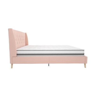 Elegant Gray Linen Upholstered Queen Platform Bed with Tufted Headboard