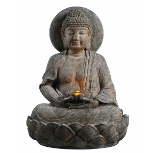 Teamson Home Buddha Outdoor Waterfall Fountain with LED Lights, Gray - 1 of 4