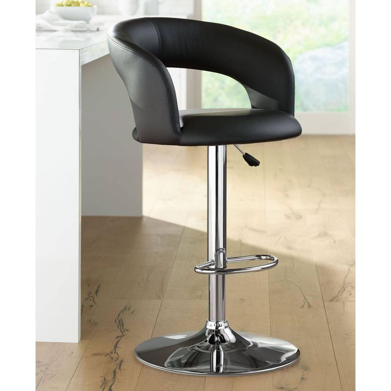 Studio 55D Groove Chrome Swivel Bar Stool 30" High Modern Adjustable Black Faux Leather Cushion with Backrest Footrest for Kitchen Counter Height Home, 2 of 10