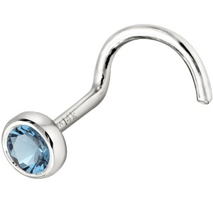 Jewelry Avalanche 22G 14K Gold Bezel-set Aquamarine Nose Screw Nose Stud - 1 of 3