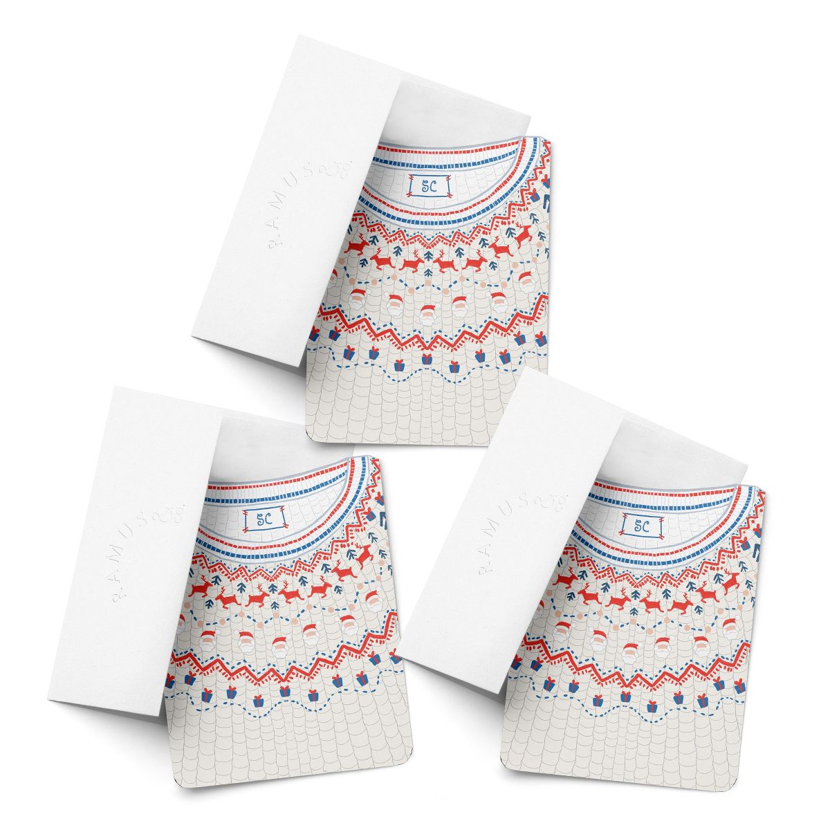 Winter/Holiday Greeting Card Pack Sets (3 ct) Santa Sweater by Ramus & Co