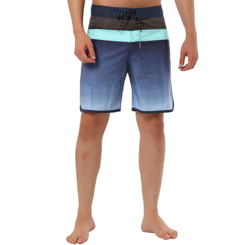 TATT 21 Men's Summer Casual Color Block Gradient Printed Swim Board Shorts, 1 of 7