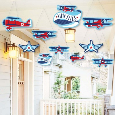 Big Dot of Happiness Hanging Taking Flight - Airplane - Outdoor Hanging Decor - Vintage Plane Baby Shower or Birthday Party Decorations - 10 Pieces