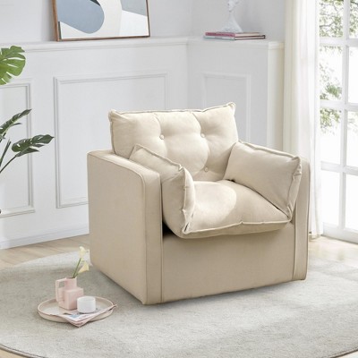 Oversized Swivel Accent Chair, Mid Century Comfy Accent Sofa, Modern Linen Fabric Barrel Armchair, Metal Base, No Assembly, for Living Room