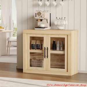 35.4 in/70.8 in Sideboard Buffet Cabinet w/ Storage, Mid Century Modern Accent Cabinet w/ 4 Doors, Wood Coffee Bar Media Console Credenza - 1 of 4