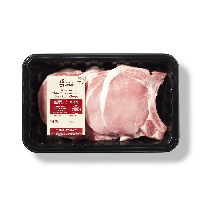 Bone-in Thin Cut Center Cut Pork Chops - 1.20-2.00 lbs - price per lb - Good &#38; Gather&#8482;, 1 of 5