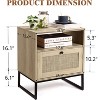 Homhougo Rattan Nightstand, Boho Wooden Night Stand with Drawers and Open Shelves, Bedside Table Sofa Side Table for Bedroom Living Room, Beige - 2 of 4