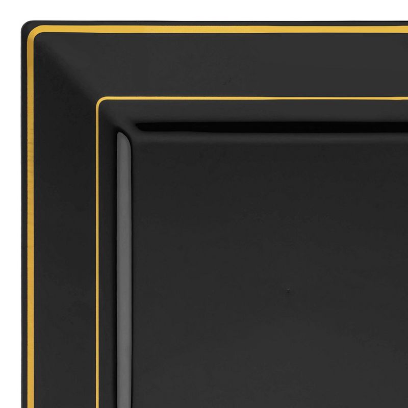 Smarty Had A Party 6.5" Black with Gold Square Edge Rim Plastic Appetizer/Salad Plates (120 Plates), 1 of 5