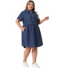 Agnes Orinda Women's Plus Size Denim Babydoll Tiered Short Sleeve Button Down Jean Shirt Dresses - 3 of 4