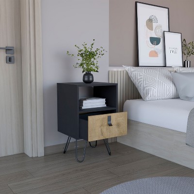 NicBex 1 Drawer Tall Nightstand with Black Handle Design,Bedside Table with Wooden Legs,Modern Side Table for Bedroom