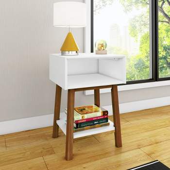 Max & Lily Mid-Century Modern Cubby Nightstand, White/Pecan