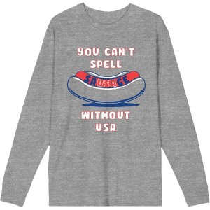 Americana You Can't Spell Sausage Without USA Crew Neck Long Sleeve Heather Gray Adult Tee - 1 of 2