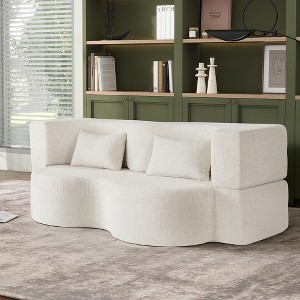 Racxily 2-in-1 Foldable Sofa Bed, 75 Inch Folding Boneless Couch, Memory Foam Upholstered Couch Mattress Bed with 2 Pillows for Living Room - 1 of 4