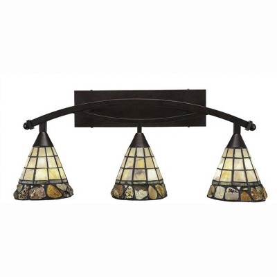 Toltec Lighting Bow 3 - Light Vanity in  Bronze with 7" Cobblestone Art Glass Shade