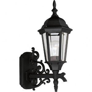 Progress Lighting, Welbourne, 1-Light, Outdoor Wall Lantern, Textured Black, Clear Beveled Glass - 1 of 2