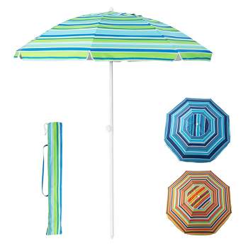 Tangkula 6.5 FT Patio Portable Beach Adjustable Umbrella w/ Folding Table & Sandbag Green