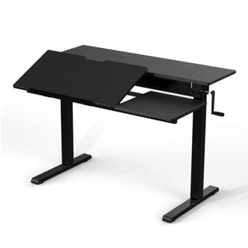 Stand Up Desk Store 48" Crank Adjustable Height Split Level Drafting Table Ergonomic Desk with Monitor Shelf