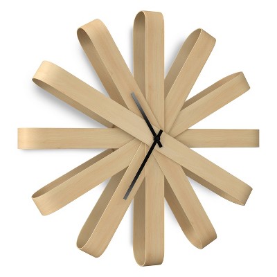 Natural Beech Wood Ribbon Wall Clock, 20" Diameter