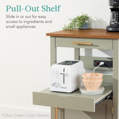Onyx Black Engineered Wood Kitchen Cart with Storage and Wheels