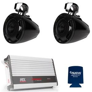 MTX 2 WET8CWB 8" 200W RMS 4Ω Tower Speaker LEDs - Black & WET75.4 Thunder Marine 100W x 4 @ 2Ω Amplifier - 1 of 4