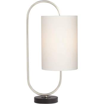 360 Lighting Mel Modern Accent Table Lamp 21" High Brushed Nickel White Cylinder Shade for Bedroom Living Room Bedside Nightstand Office Kids House