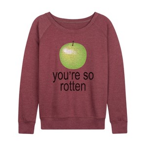 Women's - Instant Message - You're So Rotten Lightweight French Terry Wide Neck Long Sleeve Graphic Shirt - 1 of 4