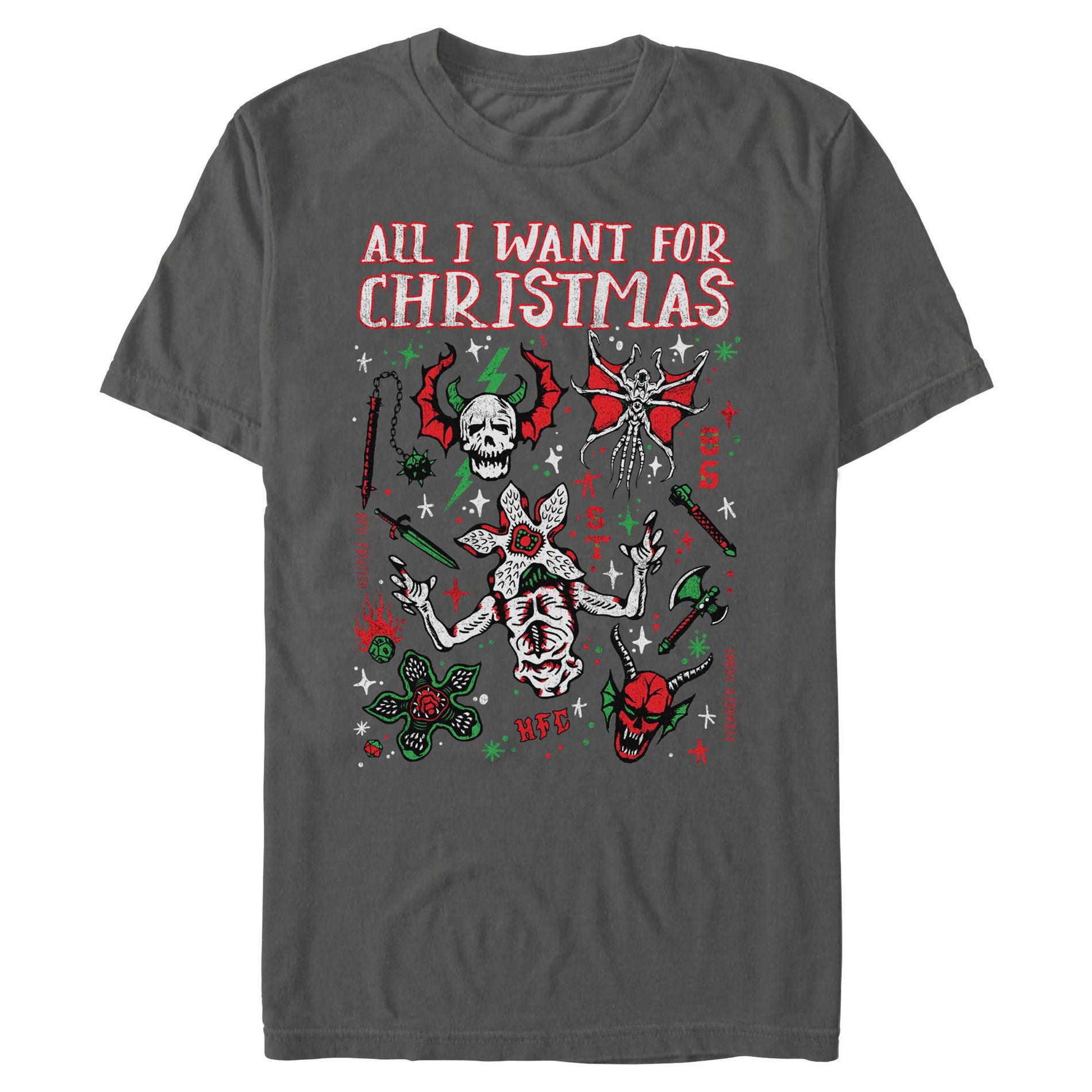 Mens Stranger Things All I Want For Christmas Monster Icons T Shirt