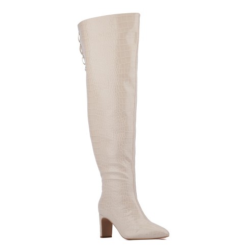 Fashion To Figure Women s Hayya Thigh High Boot Wide Width 12 Bone Croc Target