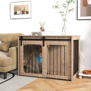 Dog Crate Furniture for Large Dogs,39'' Indoor Wooden Dog Kennel with Sliding Door and Ventilation - LAOTIES - 1 of 4