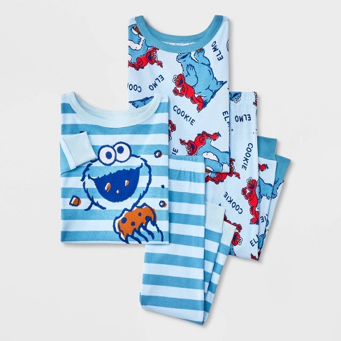 Toddler Boys 4pc Snug Fit Sesame Street Cookie Monster Cotton Pajama Set Blue 3t Target