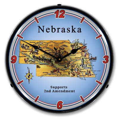 Collectable Sign & Clock | Nebraska Supports the 2nd Amendment LED Wall Clock Retro/Vintage, Lighted