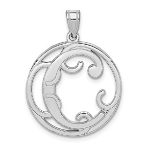 Black Bow Jewelry Rhodium Plated Sterling Silver Fancy Script Initial A-Z Pendant, 20mm - 1 of 4