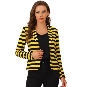INSPIRE CHIC Women's Notched Collar Long Sleeve Button Front Striped Blazer - 1 of 4