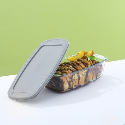 JoyJolt 3-Piece Glass Loaf Pan Set with Gray Lids
