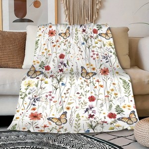 Lomsoe Vintage Floral and Butterfly Print Flannel Blanket - All Seasons Soft and Warm Throw Blanket for Napping, Camping, Travel, Office - 1 of 4
