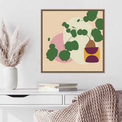 Abstract Green Potted Plant Canvas Wall Art with Beaded Frame