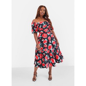 Rebdolls Women's Olivia Ruched A Line Midi Dress - 1 of 4