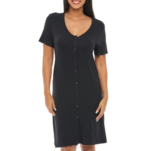 Adr Women's Knit Sleep Shirt, Short Sleeve Nightshirt, Lightweight Button  Down Pajama Top Black X Small : Target