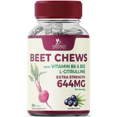 Heart Chews - Nitric Oxide & Energy Support with Beet Root Extract & Grape Seed Extract - Natural Non-GMO Beetroot Powder Antioxidant - 60 Count