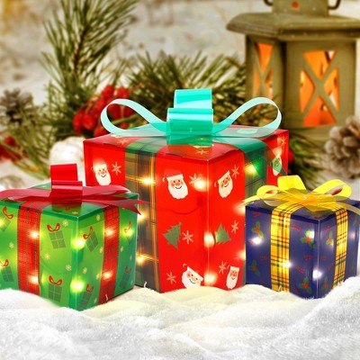 WhizMax Christmas Decorations Lighted Gift Boxes, Set of 3 Gift Boxes (Large, Medium, Small) with 50 Mini Lights