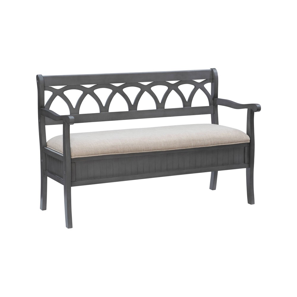 48" Alina Finished Solid Wood and Beige Upholstered Storage Bench Gray - Powell