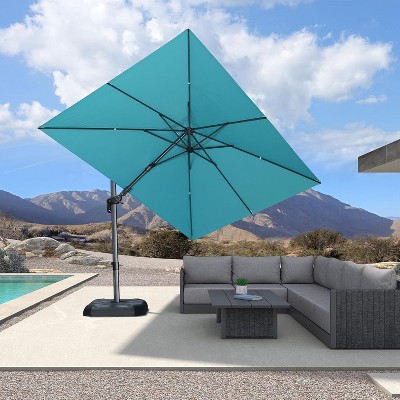 PURPLE LEAF Cantilever Umbrella Left-right Tilting Swivel Large Square Patio Umbrella Outdoor Offset Umbrella with 360°Rotation Adjustable With Base