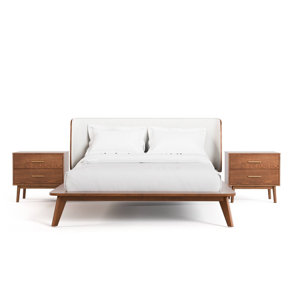 HOMES: Inside + Out 3pc King Riverstone Mid-Century Boucle Platform Bedroom Set with 2 Nightstands Walnut