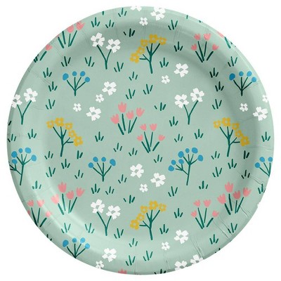 15ct Floral Snack Plates Light Green - Spritz™