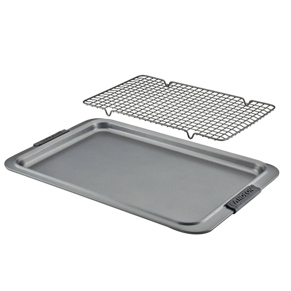 Anolon Bakeware with Silicone Grips 11x17 Cookie Pan with 1016 Cooling Rack Bronze