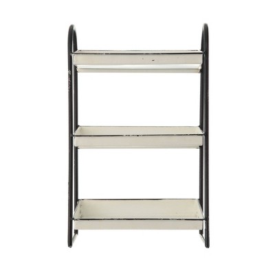 Photo 1 of 3-Tier Metal Tray with Black Frame  Rim Heavily Distressed White - 3R Studios