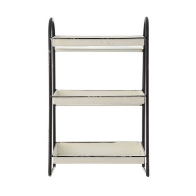 3-Tier Metal Tray with Black Frame & Rim Heavily Distressed White - 3R Studios